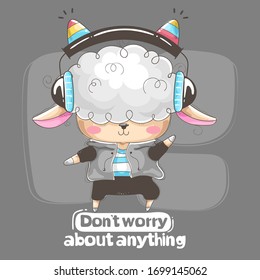 Cute sheep with headphones Listening to music