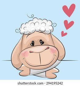 Cute Sheep with hearts on a blue background
