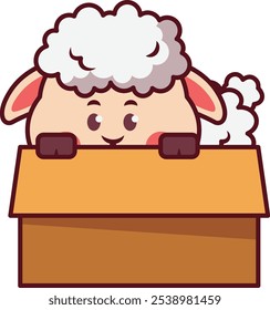 Cute Sheep Hiding Inside a Box Illustration