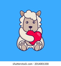Cute sheep holding a big red heart.