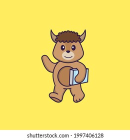 Cute sheep holding a book. Animal cartoon concept isolated. Can used for t-shirt, greeting card, invitation card or mascot.