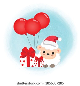 Cute sheep Holding Christmas Balloons.