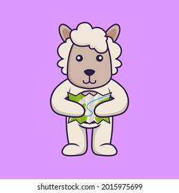 Cute sheep holding a map.