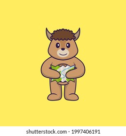Corta oveja sosteniendo un mapa. El concepto de caricatura animal aislado. Puede usarse para camisetas, tarjetas de felicitación, tarjetas de invitación o mascota.