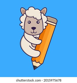 Cute sheep holding a pencil.
