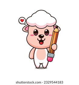 cute sheep holding pencil cartoon vector illustration.