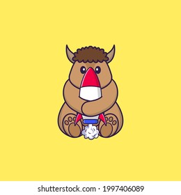 Cute sheep holding a rocket. Animal cartoon concept isolated. Can used for t-shirt, greeting card, invitation card or mascot.
