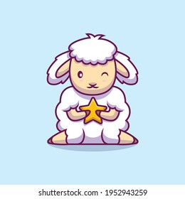 Cute sheep holding star cartoon illustration The Concept of Isolated Technology. Flat Cartoon Style Suitable for Landing Web Pages, Banners, Flyers, Stickers, Cards