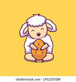 Cute sheep hug easter egg cartoon illustration The Concept of Isolated Technology. Flat Cartoon Style Suitable for Landing Web Pages, Banners, Flyers, Stickers, Cards