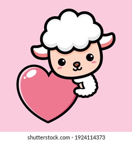 cute sheep hugging a love heart