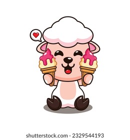 cute sheep with ice cream cartoon vector illustration.