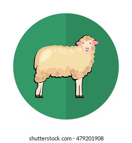 Cute sheep icon isolated on green background. Modern flat design farm animal in stylish colors. Web site page and mobile app design element. Vector illustration