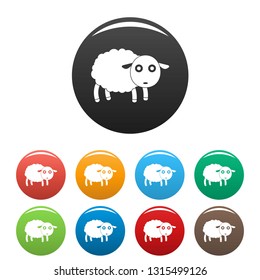 Cute sheep icons set 9 color vector isolated on white for any design