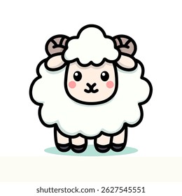 Cute Sheep Illustration Character with Curly Wool