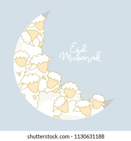 Cute sheep illustration of Eid Al Adha for greeting card and many more. 
