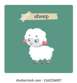 Cute sheep illustration on green background