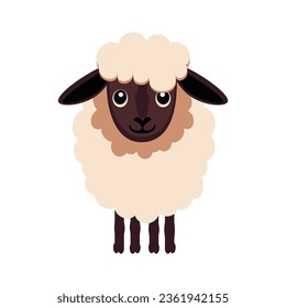 Cute sheep isolated on white, cartoon vector illustration