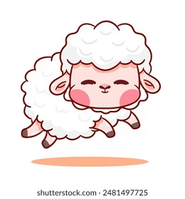 Cute Sheep Jumping Cartoon Character. Adorable and Kawaii Animal Vector Illustration. Isolated White Background. Icon Mascot Concept Design.