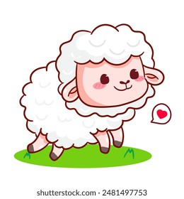 Caricatura de saltos de ovejas lindas. Adorable y Kawaii Animal Ilustración vectorial. Fondo blanco aislado. Diseño de Concepto de Mascota de Icono.