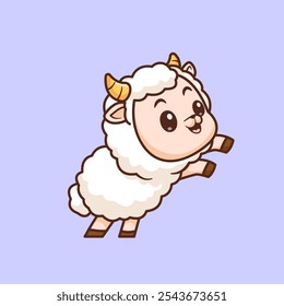 Cute Sheep Jumping Cartoon Vector Icon Illustration. Animal Nature Icon Concept Isolated Premium Vector. Flat Cartoon Style