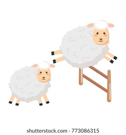 cute sheep jumping fence character icon