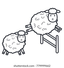 cute sheep jumping fence character icon