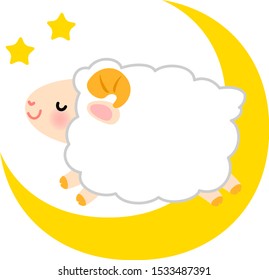 Cute sheep jumping in front of the moon