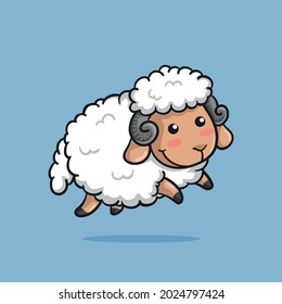 cute sheep jumping with happy smile, cartoon illustration style