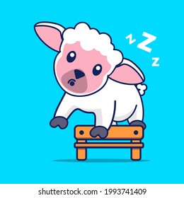 Cute Sheep jumping over the fence Cartoon Vector Icon Illustration, with blue background