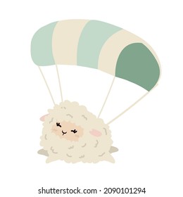 Cute sheep jumping with parachute for baby