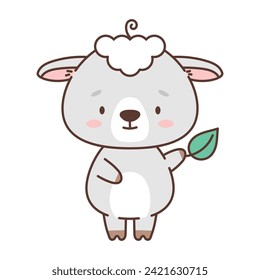 Corta oveja al estilo kawaii. Animales bonitos al estilo kawaii. Dibujos para niños. Ilustración vectorial aislada