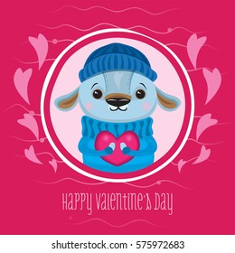 Cute sheep keeps a heart in its hands - Valentine`s Day vector illustration