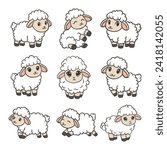 Cute Sheep Lamb Cartoon Vector Doodle Style Illustration