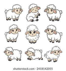 Cute Sheep Lamb Cartoon Vector Doodle Style Illustration