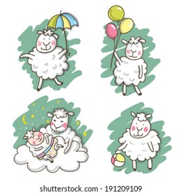 Cute sheep. Cute Lamb. Happy animals. Mom and baby. Set of animals. Baby sheep.