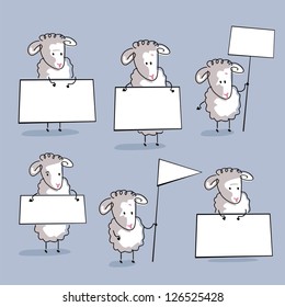 Cute sheep or lambs set, holding banners (use the space for custom text)