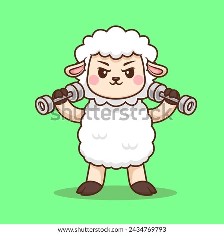 Cute Sheep Lifting Dumbbell Cartoon Vector Icon Illustration. Animal Sport Icon Concept Isolated Premium Vector. Flat Cartoon Style