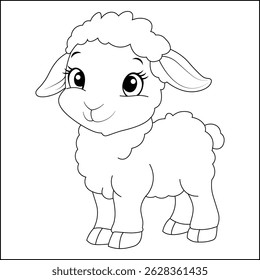 Cute Sheep Line Art Coloring Page  