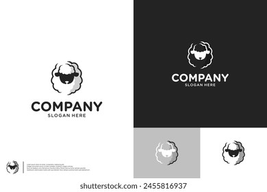 cute sheep logo, cartoon style, with lines concept, logo design illustration.