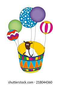 Cute sheep looking for adventures and travel in 2015. Symbol of New Year