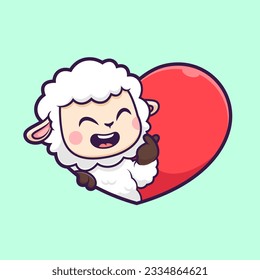 Cute Sheep Love Herz Sign Cartoon Vektorsymbol Illustration. Animal Holiday Icon Konzept isolierter Premium Vektor. Flachbildkartonstil