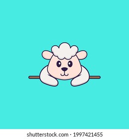 Cute sheep lying down. Animal cartoon concept isolated. Can used for t-shirt, greeting card, invitation card or mascot.