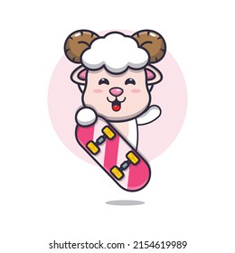 cute sheep mascot cartoon character with skateboard