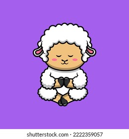 Cute Sheep Meditating Yoga Cartoon Vector Icons Illustration. Flat Cartoon Concept. Suitable for any creative project.