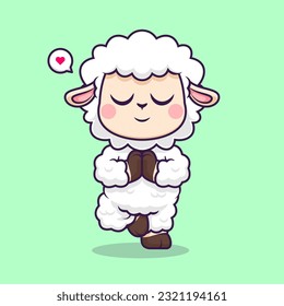 Cute Sheep Meditation Yoga Cartoon Vektorsymbol Illustration. Animal Sport Icon Konzept isolierter Premium Vektor. Flachbildkartonstil