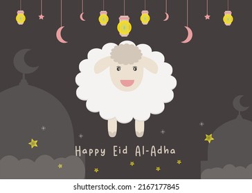 Mezquita de Oveja Cuidada Luna Linterna e Ilustración Vector Estrella se ajustan al fondo de Eid al-Adha y afiche