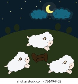 cute sheep in night farm