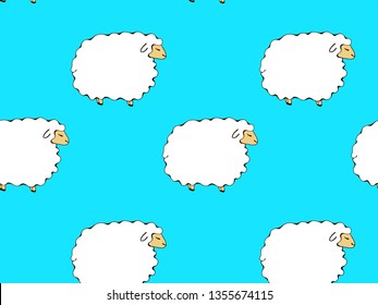 cute sheep on a blue background, look like clouds in the sky