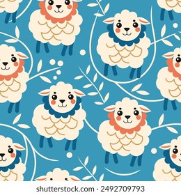 cute sheep on a blue background