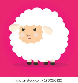 cute sheep on pink background, colorful illustration, kids t-shirt designs